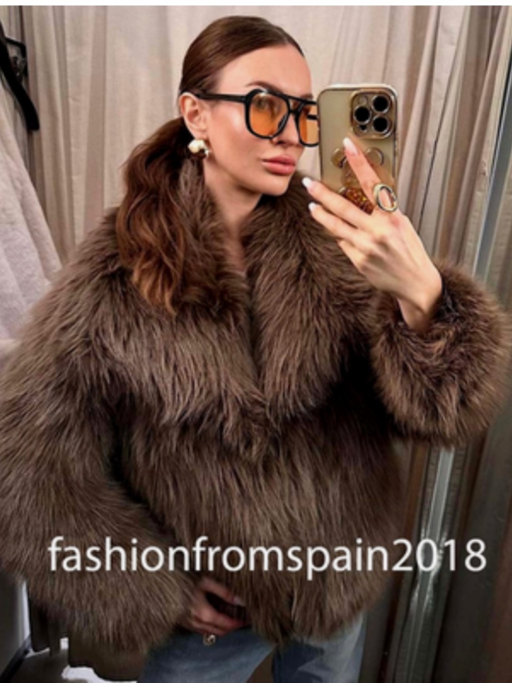 Zara Brown Teddy Faux-Fur Cropped Jacket